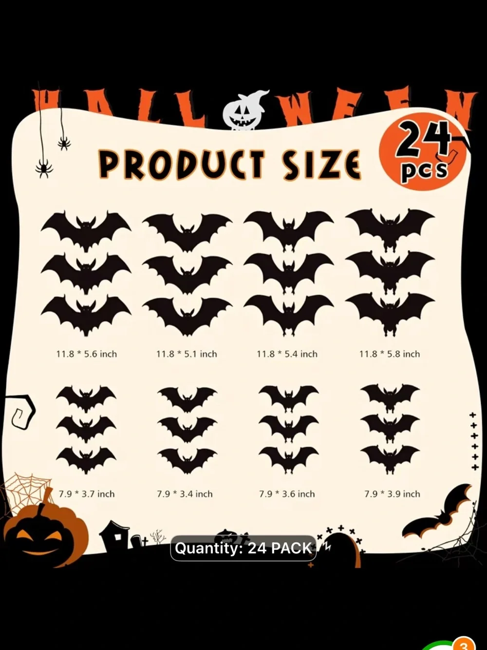 Halloween Bat Wall Decorations with Purple and Green LED Lights - 24 Pack
